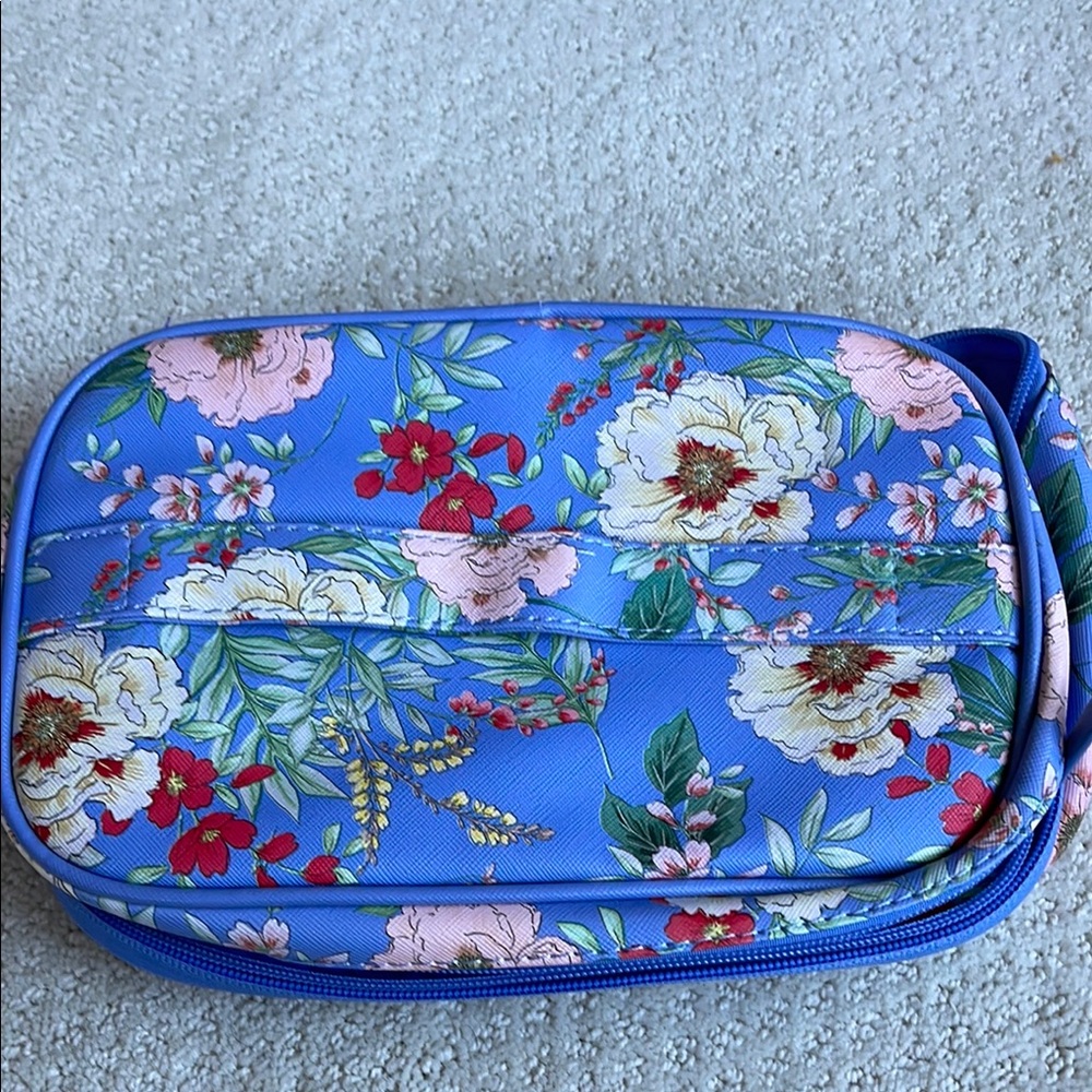 Vibrant Blue and Pink Floral Cosmetic Case